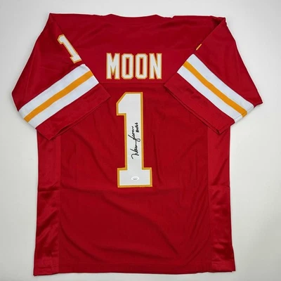Camiseta de fútbol americano roja autografiada/firmada Warren Moon HOF 06 Kansas City certificado de autenticidad JSA Foto 1 de 4