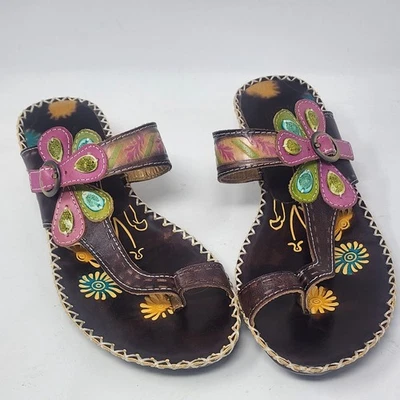 Кожаные сандалии-шлепанцы L'Artiste Santorini Boho Fairy хиппи размер США 7,5–8 с фестивальным носком - Изображение 1 из 4
