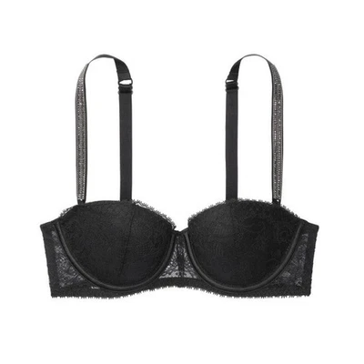 Victoria's Secret Black VS 38D Lace Shine Rhinestone Strap Balconette Bra - Image 1 of 4