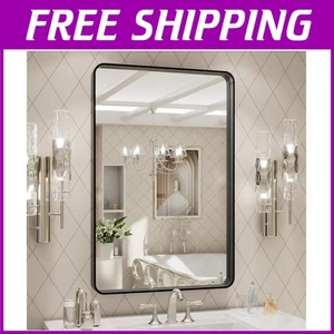 Anti-Rust Black Metal Framed Mirror, Large Rectangle, 24x30" - Picture 1 of 9