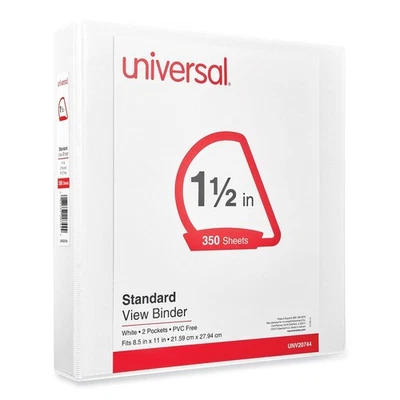 Universal 20744 1-1/2" Capacity 3 Slant Ring View Binder - WHT New - Image 1 of 4
