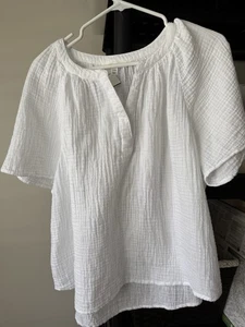 Beachlunchlounge White 100% Cotton Top Wm Sz L Gauze Light Weight Bell Sleeve - Picture 1 of 11