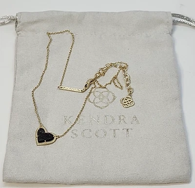 Collar Kendra Scott Ari Corazón Colgante Negro Drusy Tono Oro Joyería 18" Foto 1 de 4