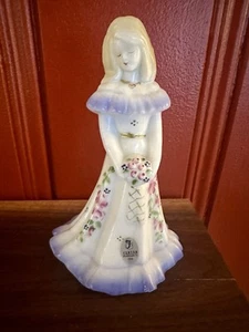 Fenton White Satin Bridesmaid Figurine Hand Painted Roses Signed Orig. Sticker - Picture 1 of 7