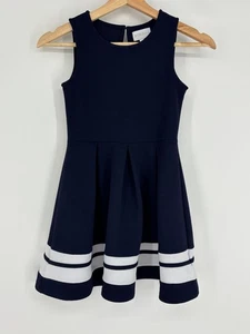 BCBG Girls Navy Blue White Sleeveless Fit & Flare A-Line Dress Youth Size 7 - Picture 1 of 9