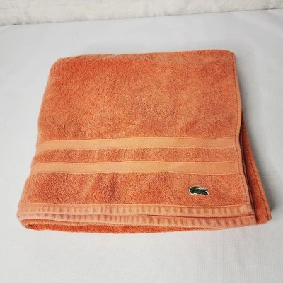 Lacoste Vintage Orange Bath Towel 100% Cotton 28" x 55" Big Crocodile Logo - Image 1 of 3