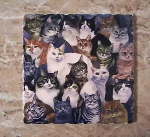 Cat Trivet "Just Cats" Pattern Tumbled Stone - Picture 1 of 1