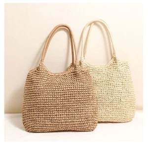 Straw Tote Bag Woven Casual Shoulder Bag Summer Beach Bag - Picture 1 of 15