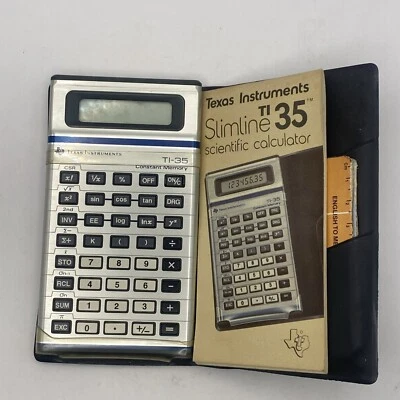 VTG TEXAS INSTRUMENTS TI-35 Slimline Calculator With Case and Manual PARTS NW - Image 1 of 4
