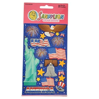 Sandylion Kromekote USA America Sticker Set 2 Sheets With Patriotic Designs - Image 1 of 4