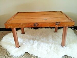 Vintage Mid Century Red Brown Wood Copper Coffee Table 1960's
