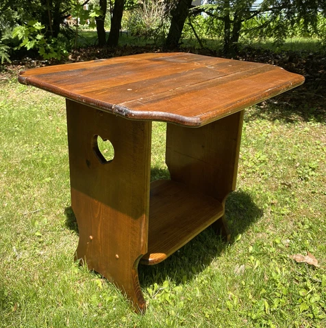 Vintage Handmade Primitive Style Wood Drop Leaf Side Table Carved Out Heart Cover