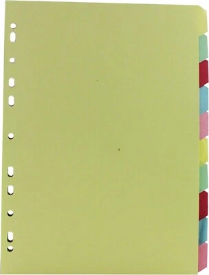 Filing File Dividers A4 Multi Punched Coloured Inserts Paper 10 Part - Image 1 of 2
