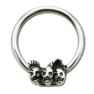 Anello teschio triplo 10 mm acciaio setto curvo 16 g (1,2 mm) orecchino corpo... - Foto 1 di 14