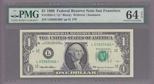 COLLECTORS ITEM #13 - STAR NOTE $1 - 03965466 - FR#1925-L* PMG 64 - evTT762 - Picture 1 of 2