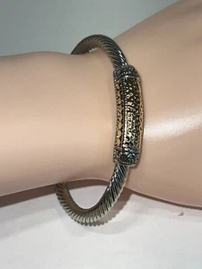 Two-Tone Stainless steel Handmade Station Dual Twisted Cable Bangle Bracelet - Picture 1 of 5