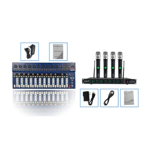 14-Channel Audio Mixer Effects Processor BT USB Mixing Quad Handheld Microphone - Picture 1 of 12