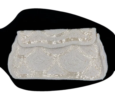 ANTIGA BOLSA DE MÃO VINTAGE JAPÃO DÉCADA DE 1950 MÃE DE PÉROLA MICRO FRISADA BOLSA CLUTCH - Imagem 1 de 4