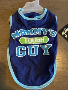PET APPAREL Azul Marino Aqua Trim "MOMMY'S HARD GUY" Camisa Cachorro/Perro PEQUEÑA - Imagen 1 de 2