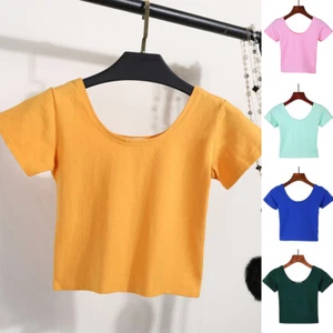 Crop Top Plain Vest T Shirt Short Sleeve Pullover Fashion Slim Fit Solid Color - Picture 1 of 23