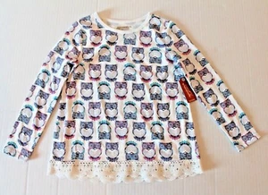 AriZona Owl Print Crochet Lace Trim Tee Shirt Owls Top Girl Size 4 NEW - Picture 1 of 1