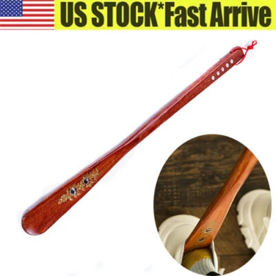 Extra Long Handle Shoe Horn AID Stick Hard Wood 21.5" Handled Wooden Shoehorn US - Image 1 of 3