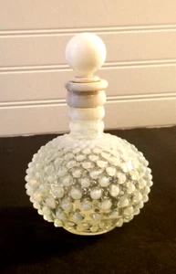 Fenton Hobnail Perfume Bottle with Stopper 6" Milk Glass Wrisley Cologne - Picture 1 of 16