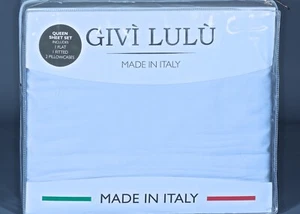 GIVI LULU LIGHT BLUE 100% Cotton Sateen 300TC QUEEN Sheet Set - Picture 1 of 2