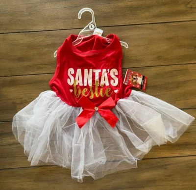 Santa's Bestie Dog Dress - S or L - Christmas Holiday - Red/White Party - NWT - Image 1 of 3