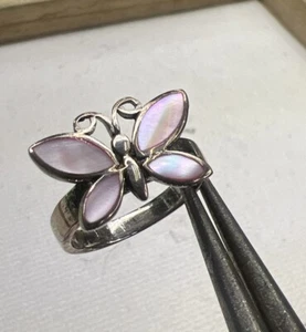 Beautiful Vintage 925 Sterling Silver MOP Inlay Butterfly Ring Size 6.5 - Picture 1 of 7