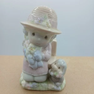 Vintage Salt And Pepper Shakers 1997 Enesco Girl Sitting on Bench - Picture 1 of 6