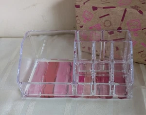 Acrylic Makeup Storage Organiser Desk Tidy Compact Clear Box with 9 Compartments - Picture 1 of 4