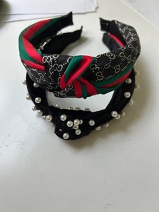 Lot Of 2 Designer Look Headbands Faux Gucci & Pearls - Picture 1 of 7