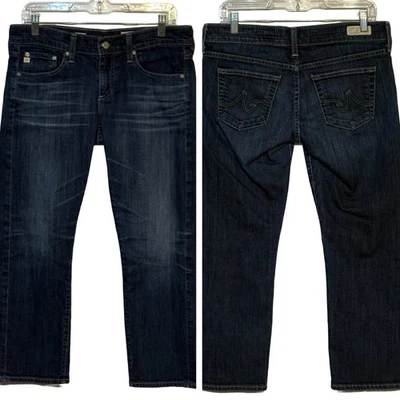 Jeans feminino AG Adriano Goldschmied Tomboy crop 28R lavagem escura reto EUA - Imagem 1 de 4