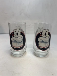 Vintage 1997 Coca-Cola Eisbär "Attitude" Glas Becher [2er Set] Jeans Boxershorts - Bild 1 von 3