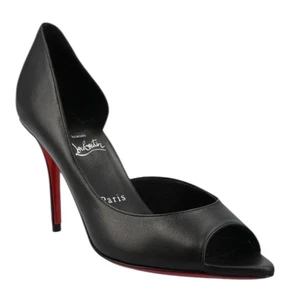 Christian Louboutin Open Apostropha 80 d'Orsay Leather Pump Black Women Size 38 - Picture 1 of 13