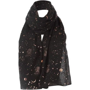 Bufanda Celestial Mantón Envoltura Luna Estrellas Galaxia Bruja Capricho Negro Metálico - Imagen 1 de 8