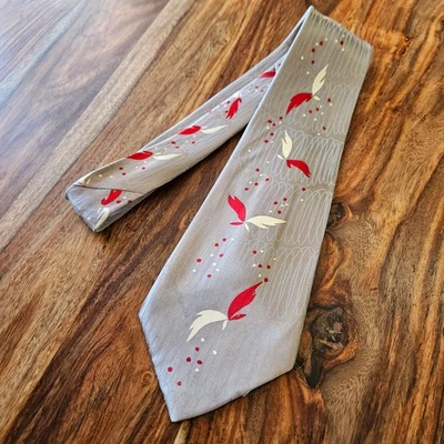 Corbata de cuello vintage nueva con etiquetas Towncraft De Luxe años 40 1950 para hombre rayón plata rojo crema Foto 1 de 4