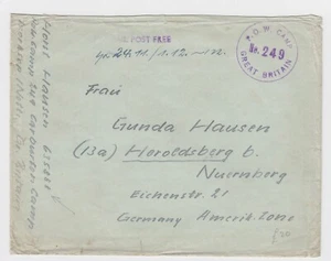WW2 Notts POW Camp 249 Worksop German Prisoner of War Post Cover Nuernberg - Picture 1 of 3