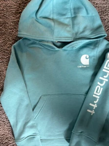 Carhartt Girls' Knit Long Sleeve Hoodedneck Sweatshirt, Mint Green Size 5 - Picture 1 of 4