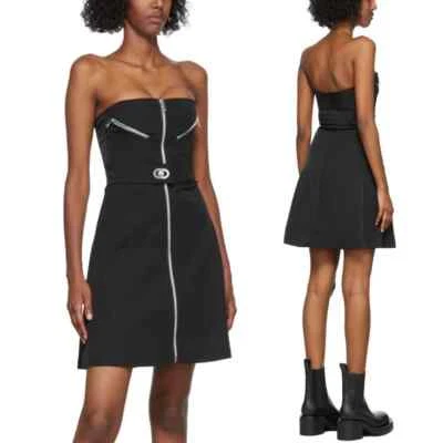 Nuevo con etiquetas Mini Vestido Bottega Veneta Sin Tirantes Cinturón Cremallera Frontal Nylon Negro IT 42/M Foto 1 de 4