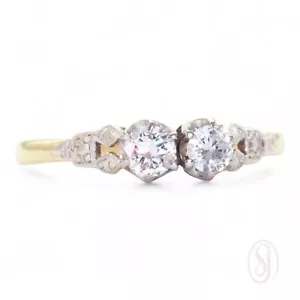 TOI ET MOI Vintage 18K Yellow Gold Platinum Twin Set Brilliant Cut Diamond Ring - Picture 1 of 11