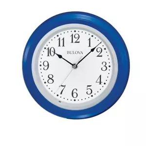 Bulova 10 in Round Wall Clock Blue Silent Quartz Backlit Lighted Dial Glass - Picture 1 of 6