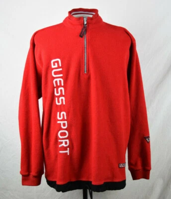 Suéter GUESS Sport 1/4 Cremallera Polar Años 2000 Grande Rojo De Colección Georges Marciano Foto 1 de 4