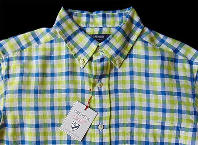 Men's DANIEL CREMIEUX White Green Blue Plaid Linen Shirt M Medium NWT NEW - Image 1 of 4