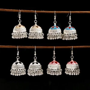 Indian Pakistani Bollywood Dangle Silver Jhumka Earrings Boho Jhumki Jewellery - Picture 1 of 9