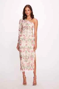 Neu mit Etikett Marchesa Notte One-Shoulder-Midikleid Größe US 4 - Bild 1 von 2