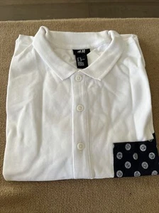 H&M Men’s Polo Shirt White/Navy Size XL - Picture 1 of 2
