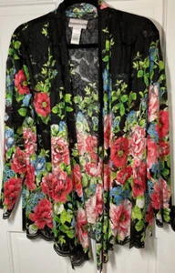 DRAPERS & DAMONS LACE OPEN FRONT CARDIGAN LONG SLEEVE BLACK FLORAL SIZE L NEW - Picture 1 of 3