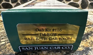 San Juan Car Co. On3 Scale Kit #116 D&RGW Rail & Tie Car #06084 w/Trucks NIB! - Picture 1 of 5